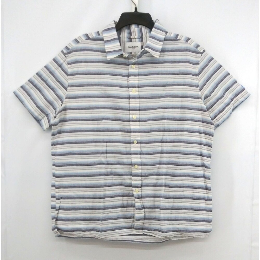 Goodfellow Shirt Men Large White Blue Striped Short Sleeve Button Up Linen Blend